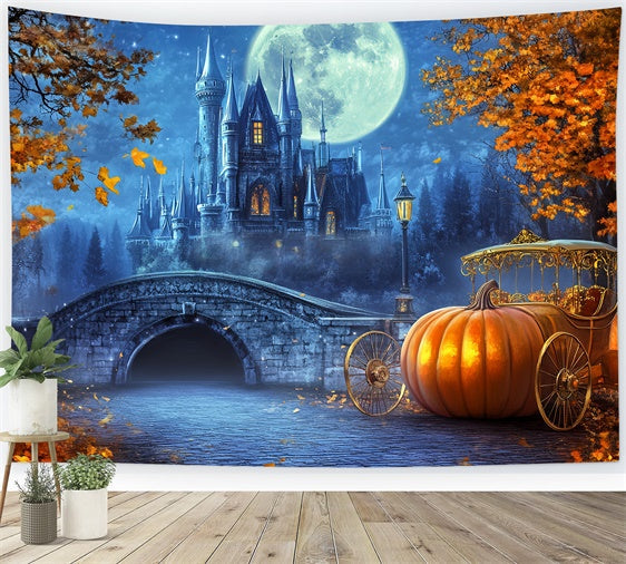Castle Backdrop Moonlit Pumpkin Carriage Fall Backdrops UK BRP57-165
