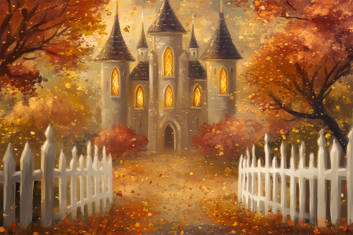Fall Backdrop Golden Glow Dream Castle Photo Backdrop UK BRP57-167
