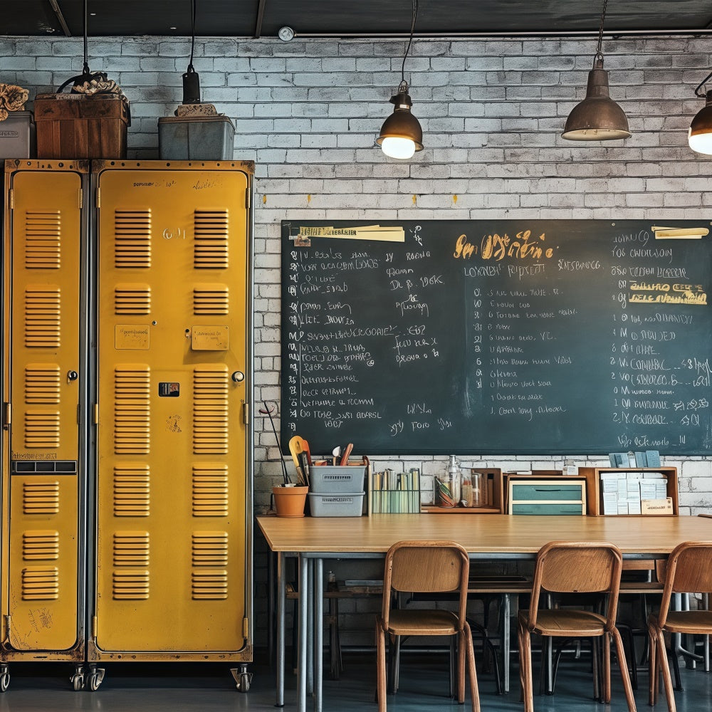School Classroom Backdrop Rustic Yellow Locker Backdrop UK BRP57-17