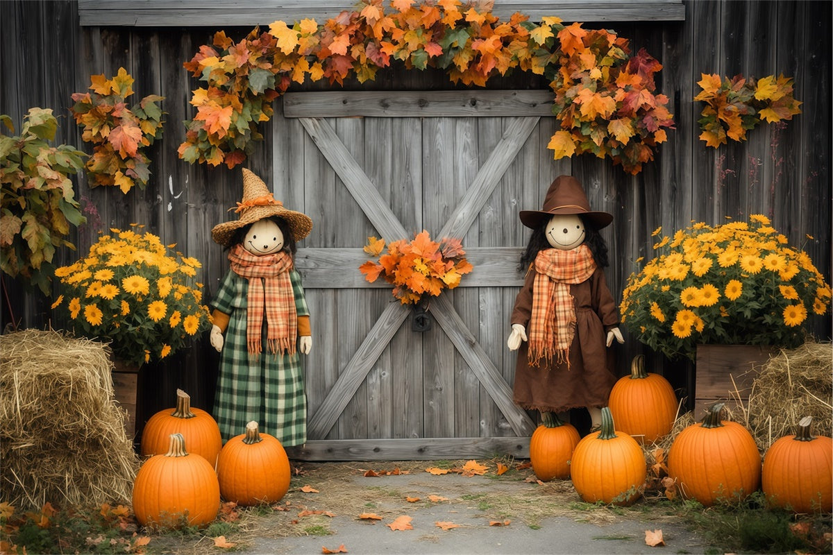 Barn Backdrops Pumpkin Patch Scarecrow Autumn Backdrop UK BRP57-180