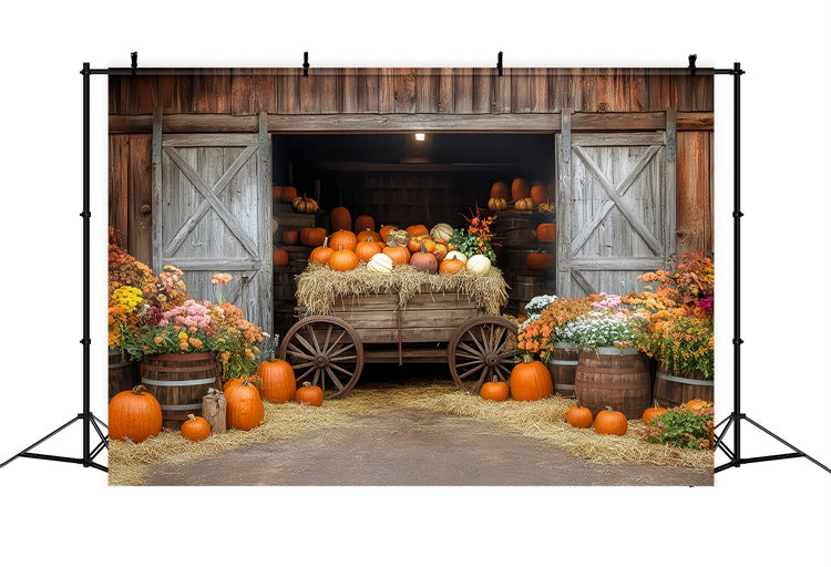 Fall Photoshoot Backdrop Pumpkin Wagon Barn Backdrop UK BRP57-184