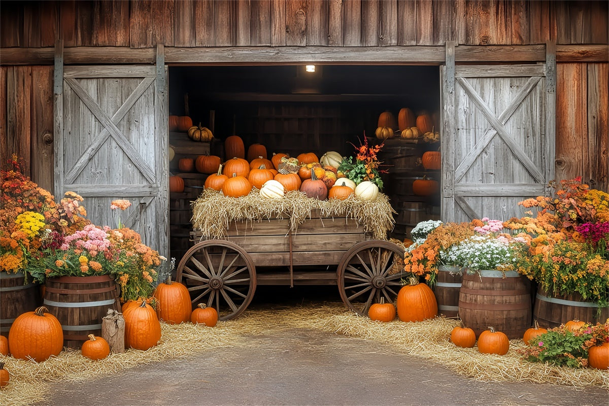 Fall Photoshoot Backdrop Pumpkin Wagon Barn Backdrop UK BRP57-184
