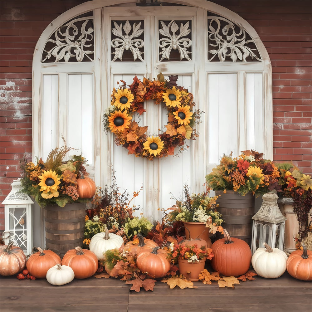 Fall Photo Backdrop Sunflower Wreath Porch Backdrop UK BRP57-188