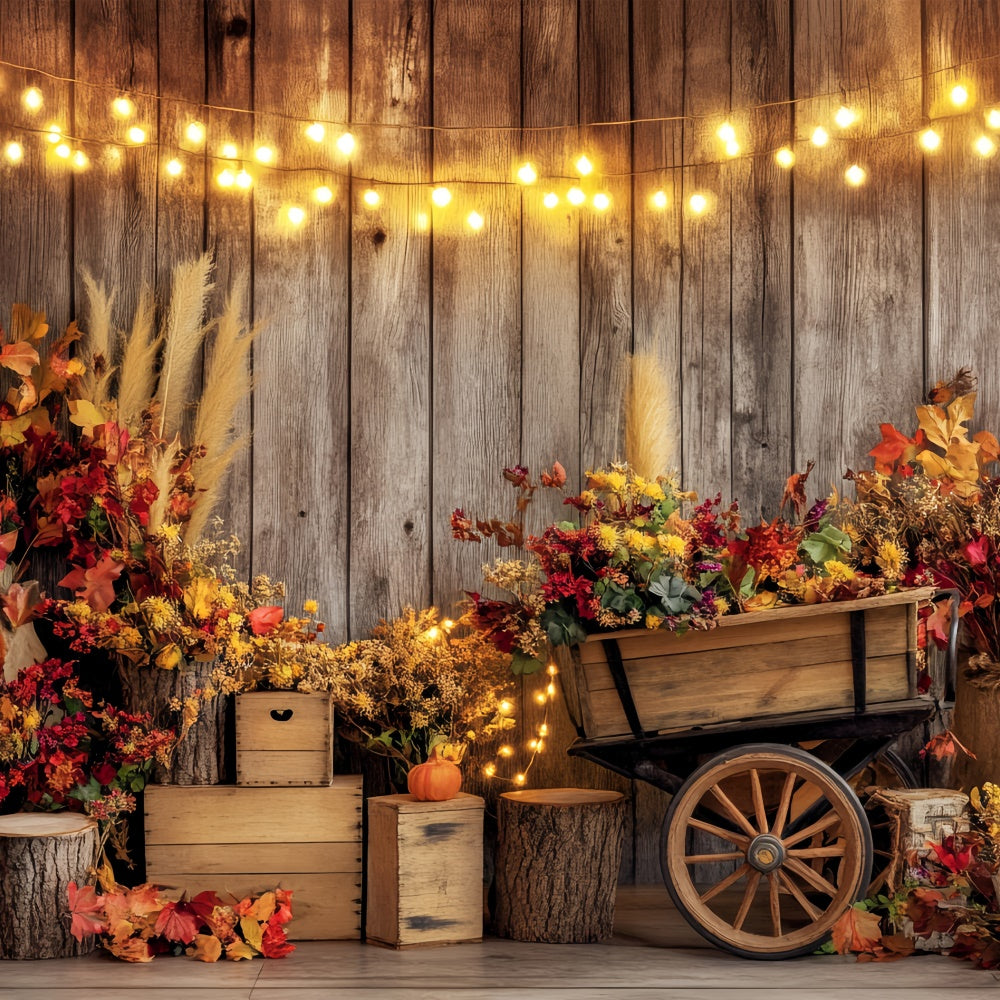 Fall Photo Backdrop String Lights Wooden Wall Backdrop UK BRP57-198
