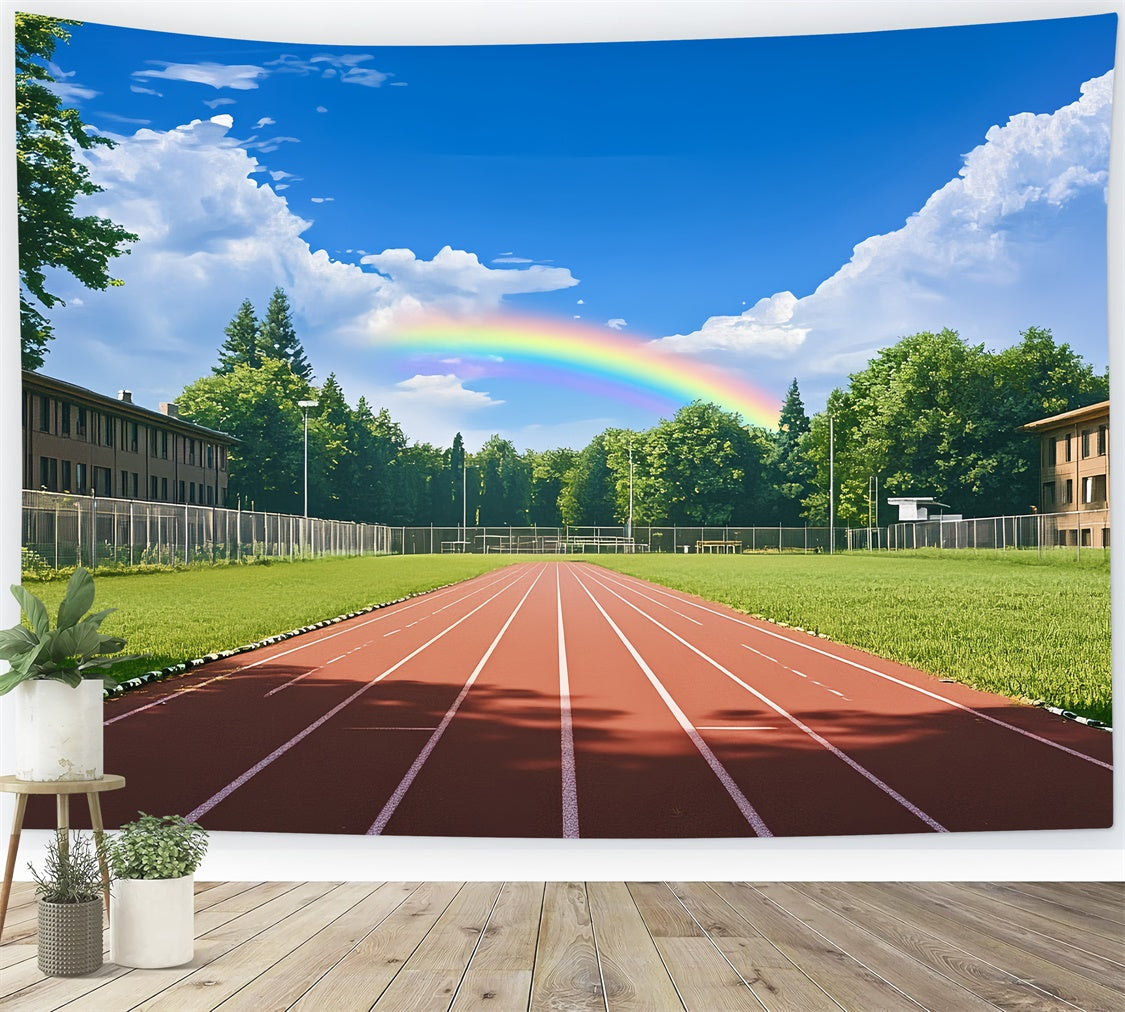 School Photo Backdrop Bright Sky Sports Field Backdrop UK BRP57-22