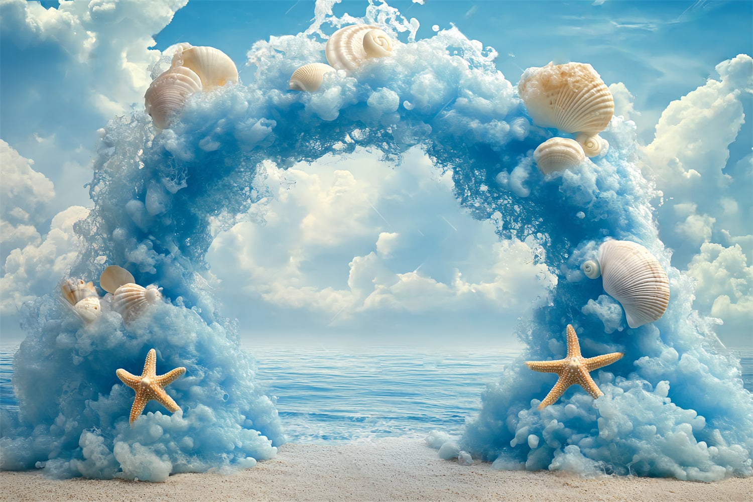 Cloudy Sky Backdrop Ocean Shell Archway Backdrop UK BRP57-223