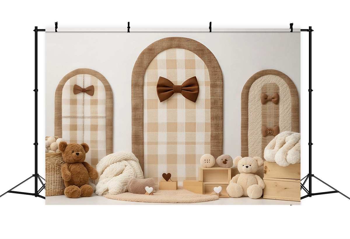 Newborn Photo Backdrop Cozy Plaid Bow Teddy Backdrop UK BRP57-242