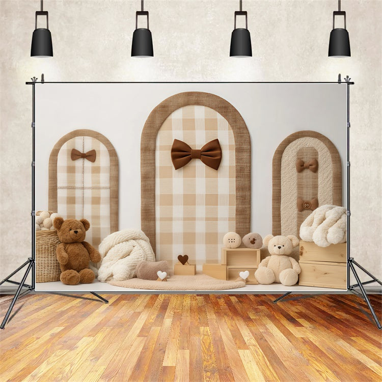 Newborn Photo Backdrop Cozy Plaid Bow Teddy Backdrop UK BRP57-242