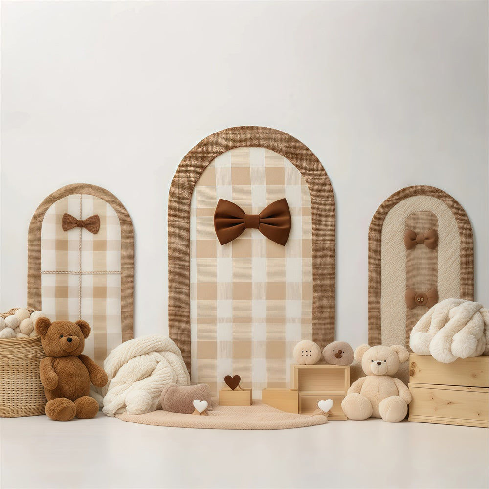 Newborn Photo Backdrop Cozy Plaid Bow Teddy Backdrop UK BRP57-242
