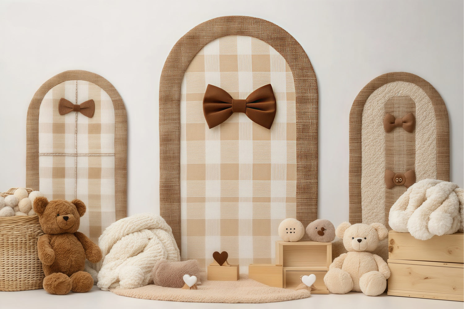 Newborn Photo Backdrop Cozy Plaid Bow Teddy Backdrop UK BRP57-242