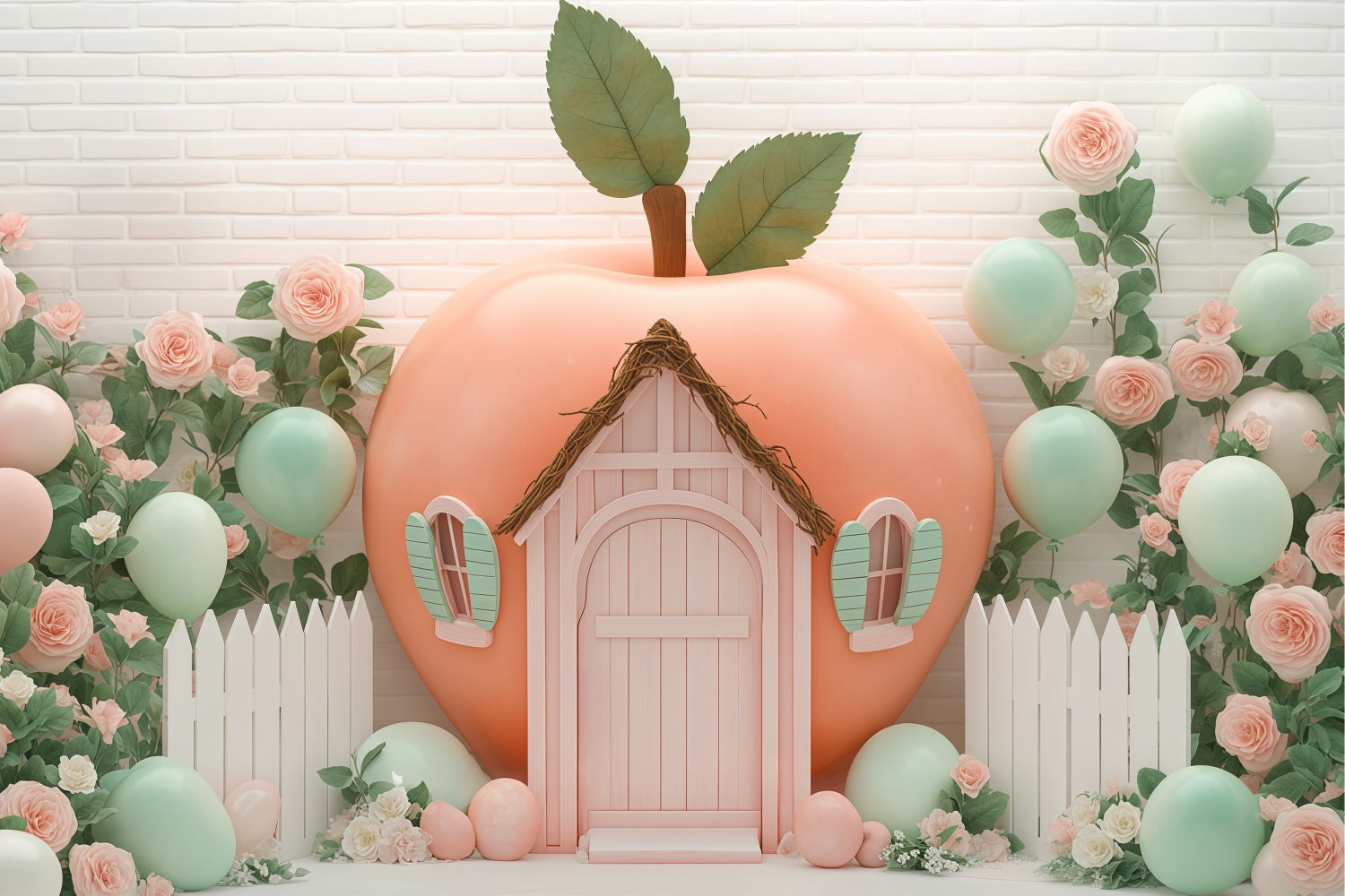 Newborn Backdrop Pastel Fruit House Balloon Backdrop UK BRP57-247