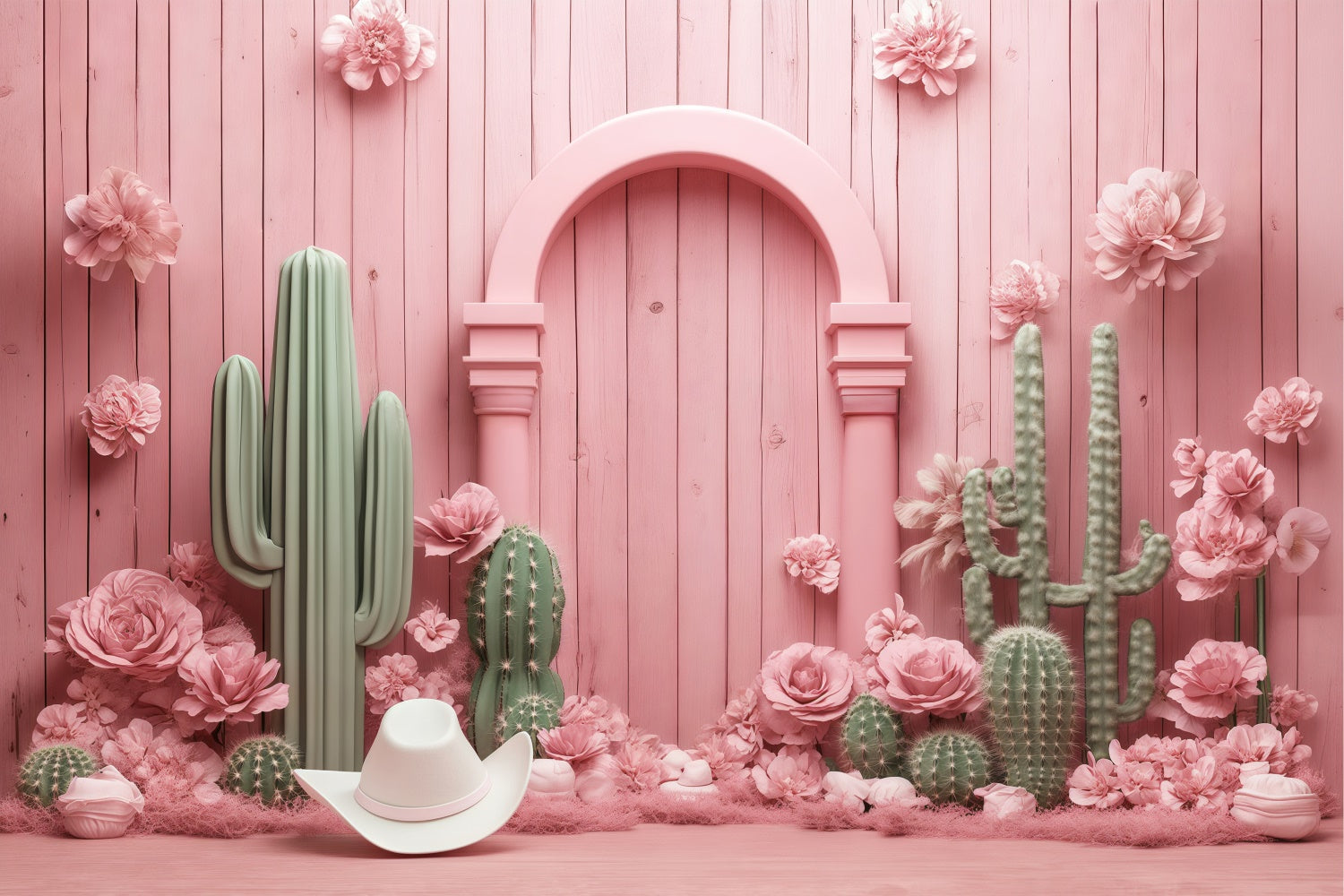 Newborn Photoshoot Backdrop Pink Cactus Arch Backdrop UK BRP57-250