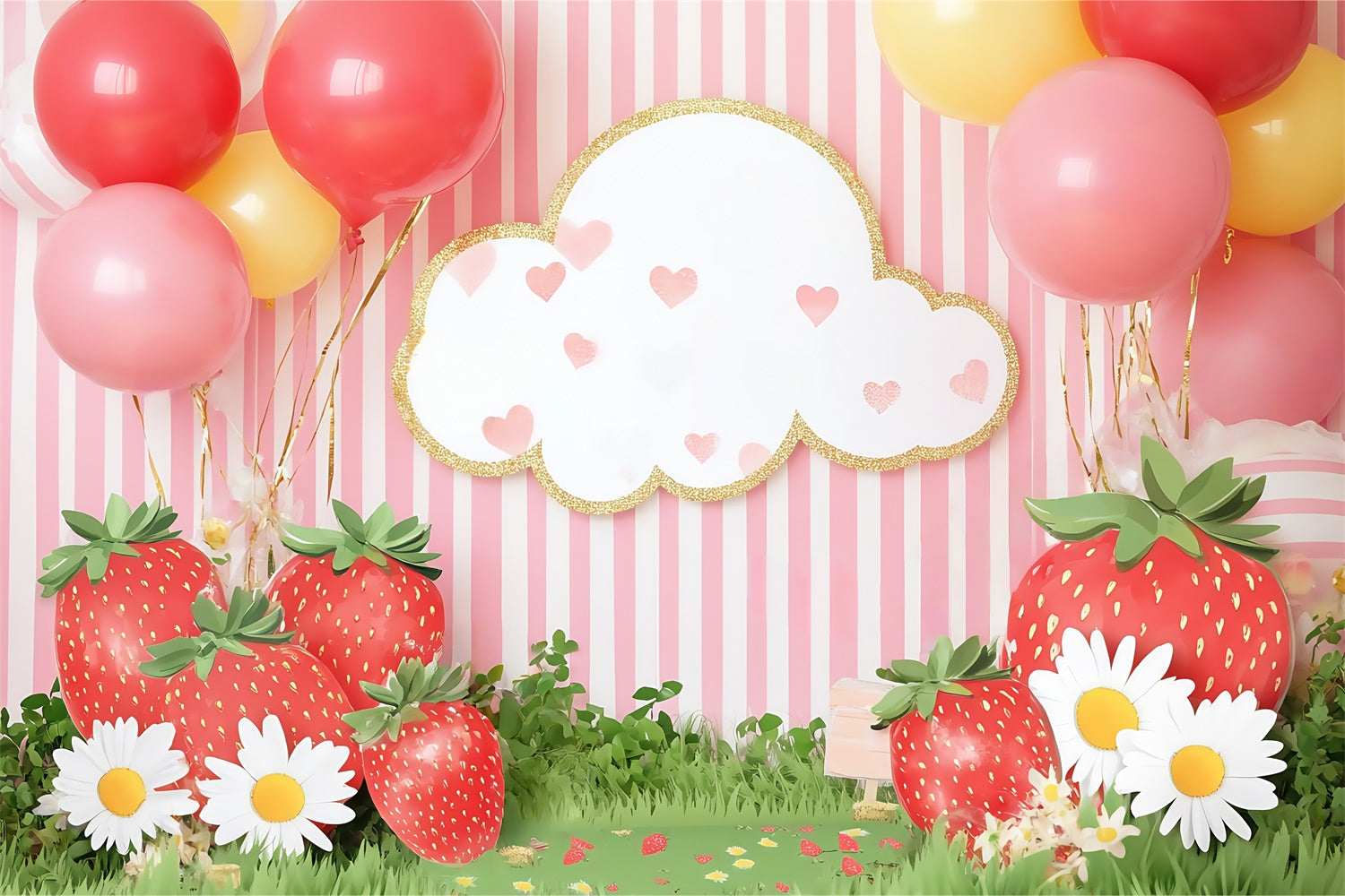 Newborn Backdrop Sweet Strawberry Balloon Backdrop UK BRP57-254