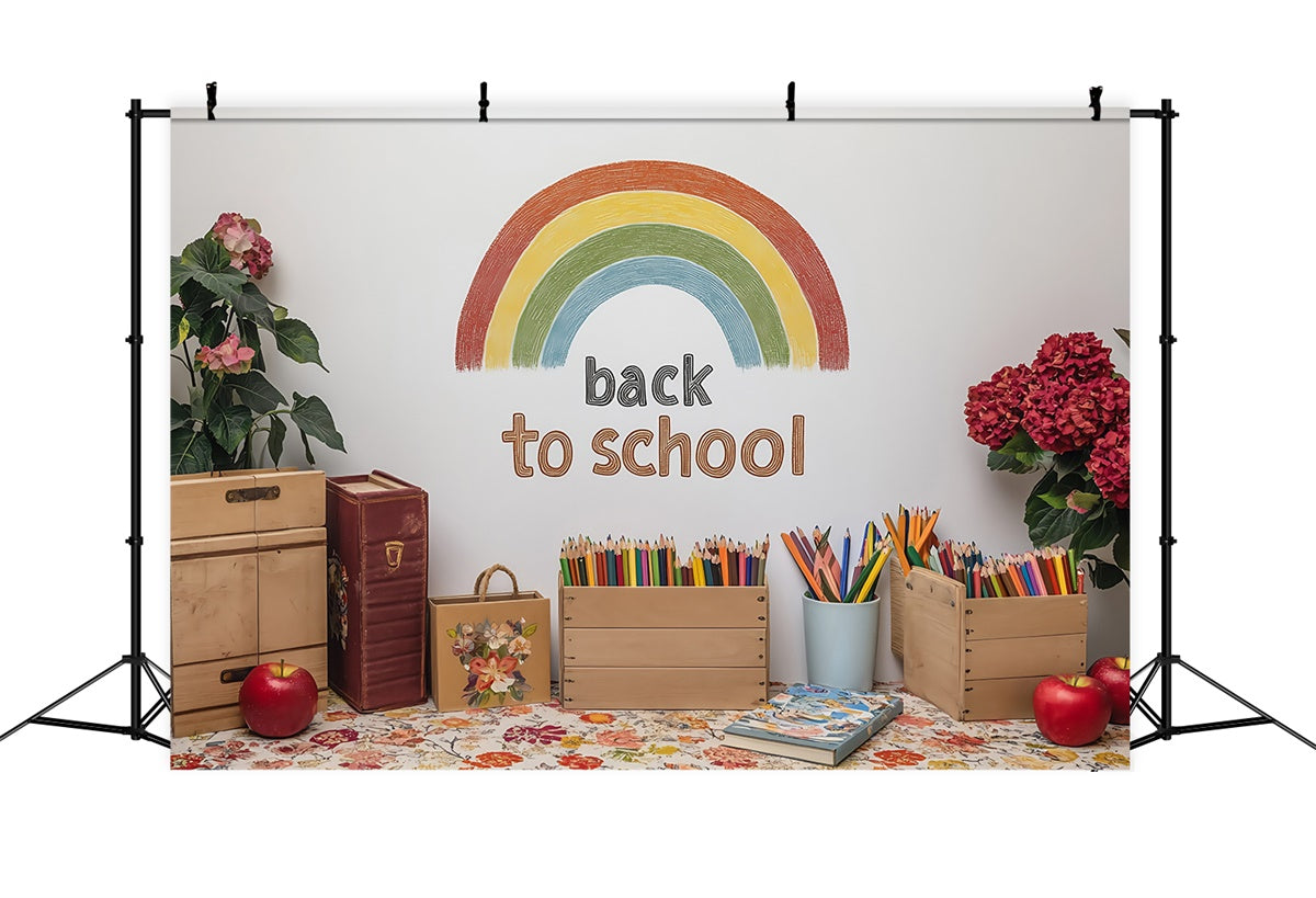 School Picture Backdrop Rustic Rainbow Welcome Backdrop UK BRP57-29