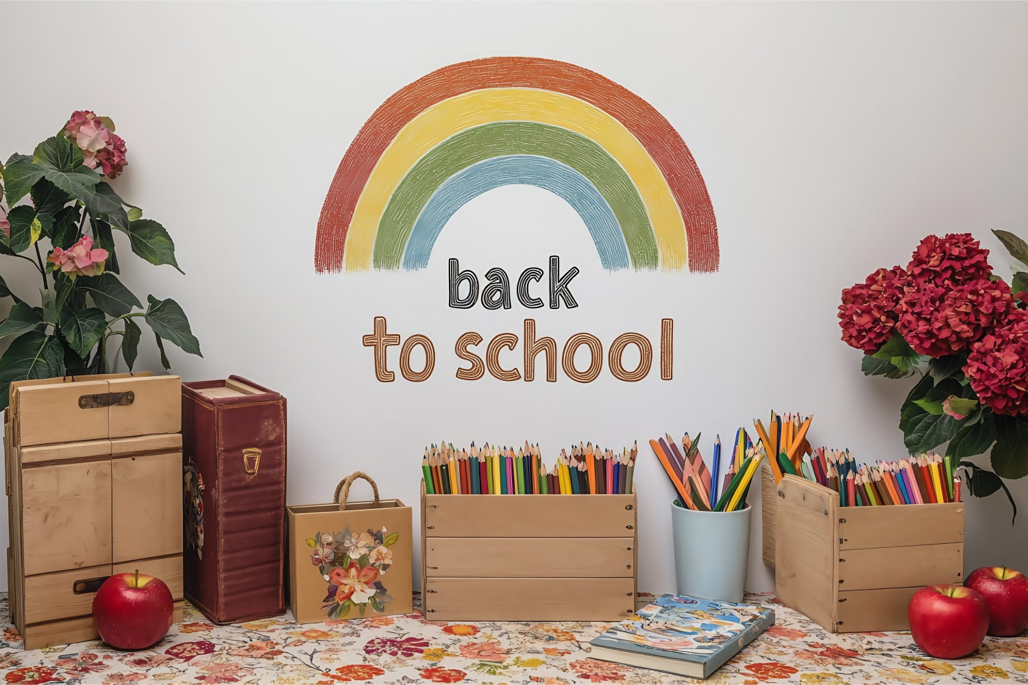 School Picture Backdrop Rustic Rainbow Welcome Backdrop UK BRP57-29