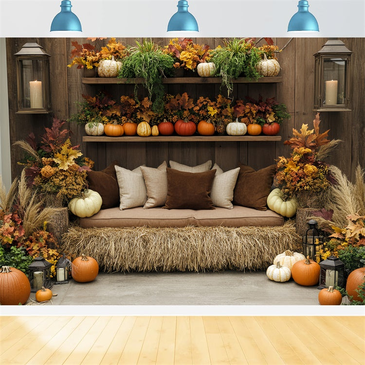 Thanksgiving Photo Backdrop Farmhouse Hay Sofa Backdrop UK BRP57-324