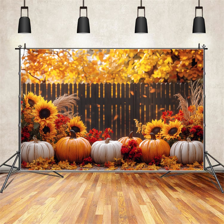 Fall Thanksgiving Backdrop Sunflower Fence Pumpkin Backdrop UK BRP57-327