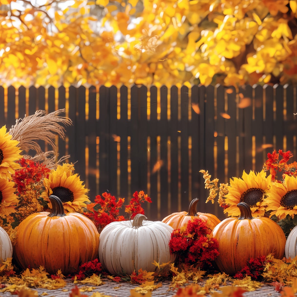 Fall Thanksgiving Backdrop Sunflower Fence Pumpkin Backdrop UK BRP57-327