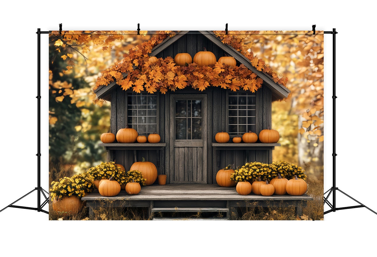 Photography Thanksgiving Backdrop Pumpkin Porch Cabin Backdrop UK BRP57-330