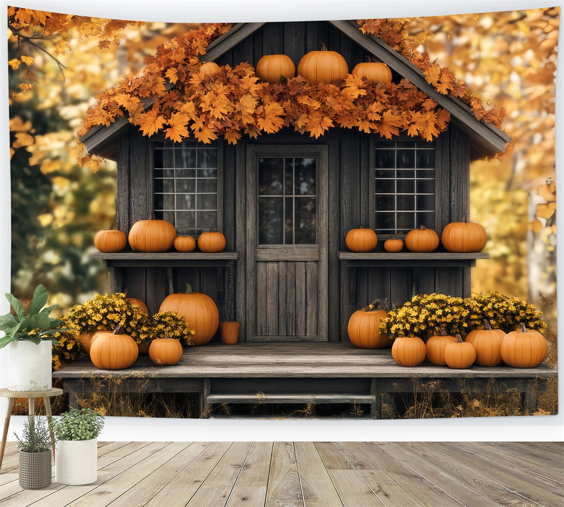 Photography Thanksgiving Backdrop Pumpkin Porch Cabin Backdrop UK BRP57-330