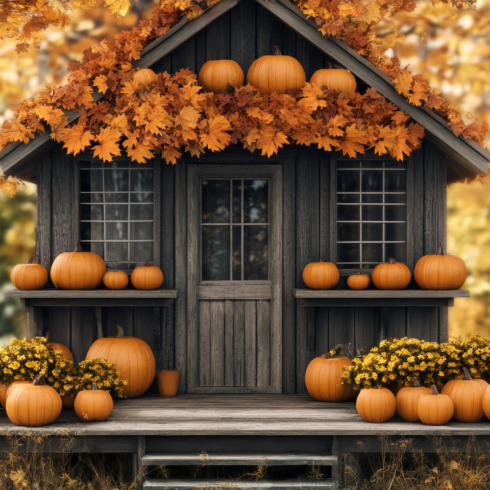 Photography Thanksgiving Backdrop Pumpkin Porch Cabin Backdrop UK BRP57-330