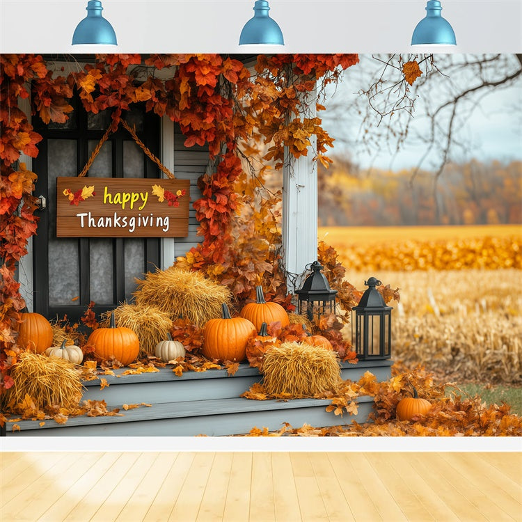 Thanksgiving Day Backdrop Front Door Autumn Leaves Backdrop UK BRP57-332