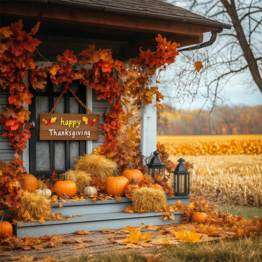 Thanksgiving Day Backdrop Front Door Autumn Leaves Backdrop UK BRP57-332