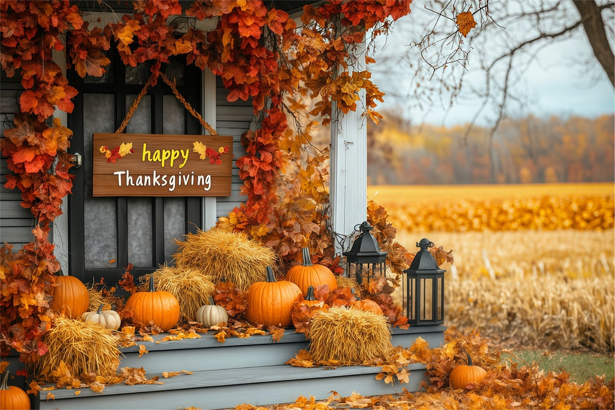 Thanksgiving Day Backdrop Front Door Autumn Leaves Backdrop UK BRP57-332