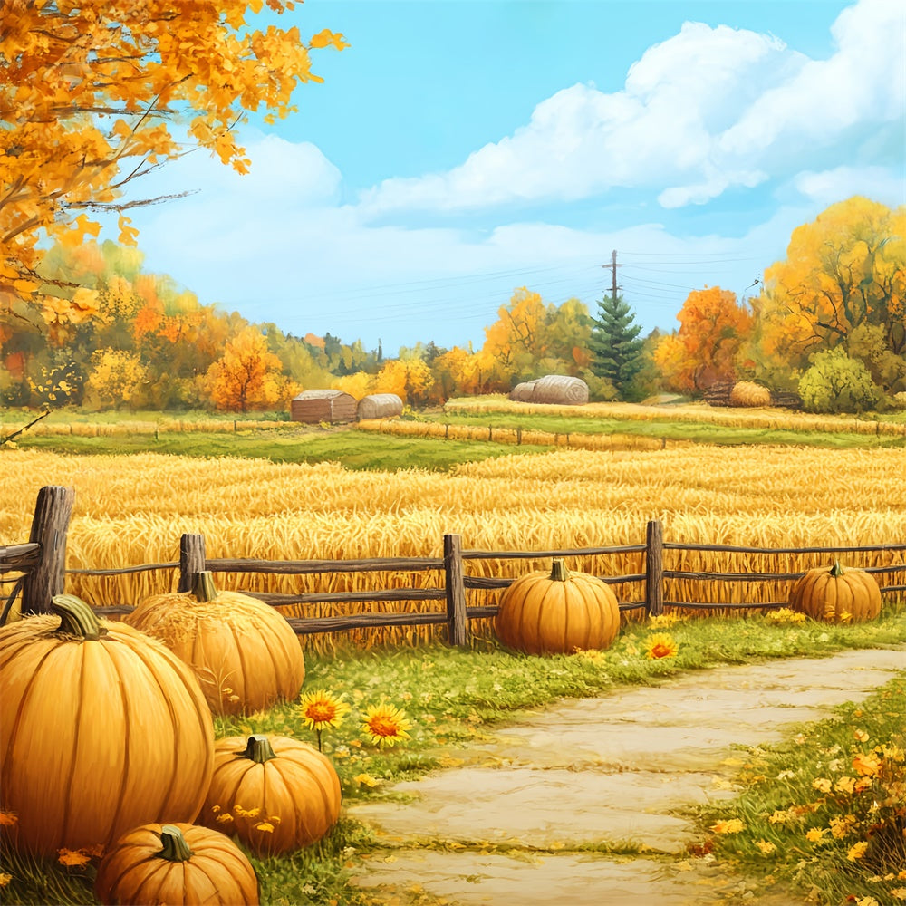 Backdrop Thanksgiving Golden Field Farm Path Fall Backdrop UK BRP57-335