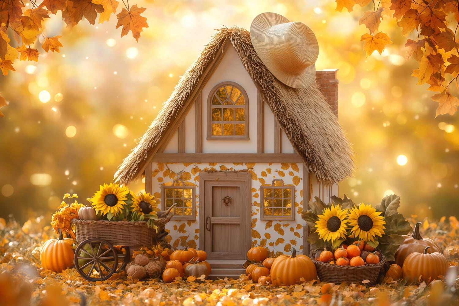 Fall Thanksgiving Backdrop Autumn Fairy Cottage Backdrop UK BRP57-338