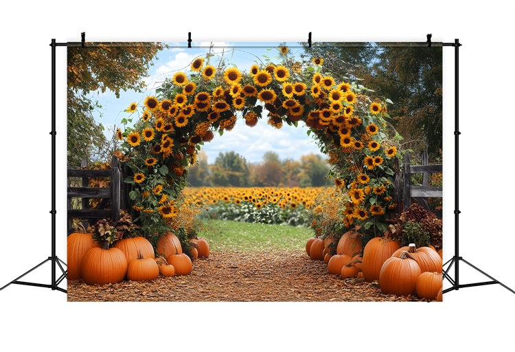 Thanksgiving Backdrop Sunflower Arch Pumpkin Path Backdrop UK BRP57-339