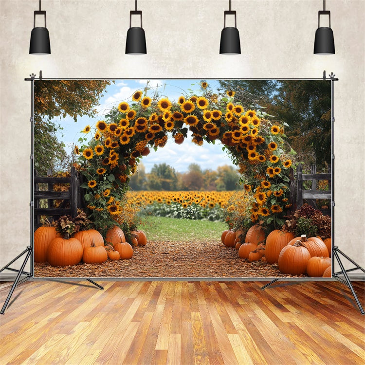 Thanksgiving Backdrop Sunflower Arch Pumpkin Path Backdrop UK BRP57-339