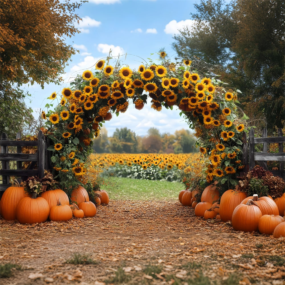 Thanksgiving Backdrop Sunflower Arch Pumpkin Path Backdrop UK BRP57-339
