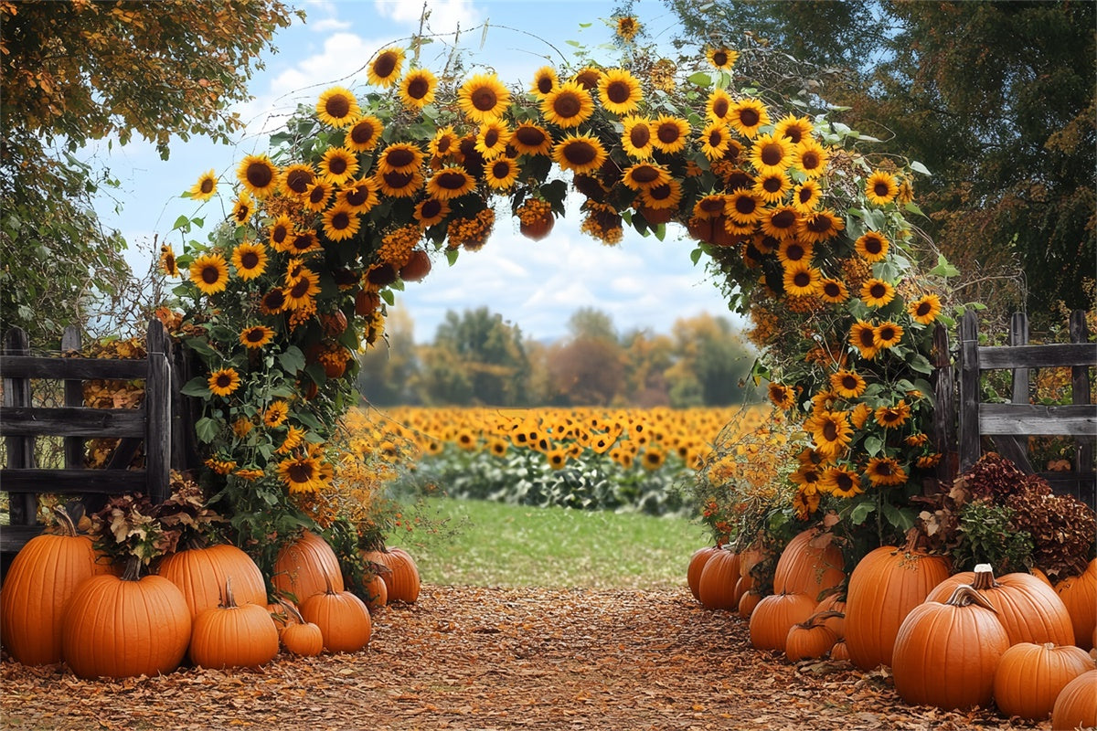 Thanksgiving Backdrop Sunflower Arch Pumpkin Path Backdrop UK BRP57-339