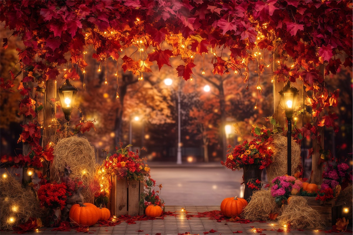 Backdrop Thanksgiving Red Maple Twilight Glow Backdrop UK BRP57-347