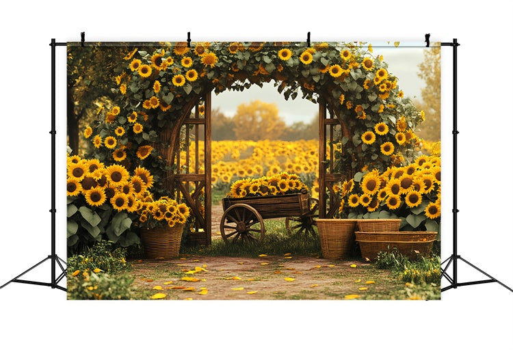 Thanksgiving Backdrops Sunflower Cart Field Arch Backdrop UK BRP57-348