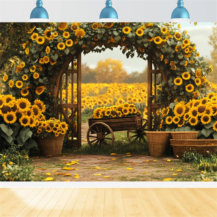 Thanksgiving Backdrops Sunflower Cart Field Arch Backdrop UK BRP57-348