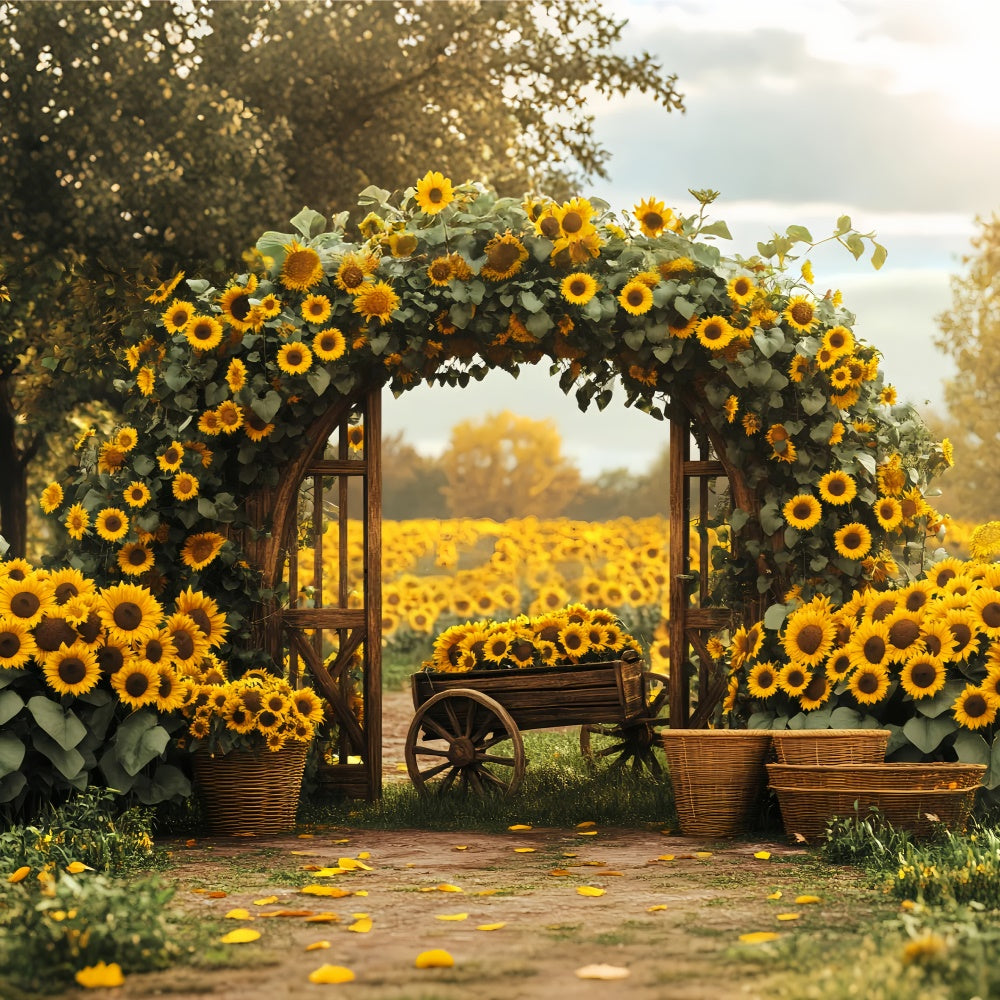 Thanksgiving Backdrops Sunflower Cart Field Arch Backdrop UK BRP57-348