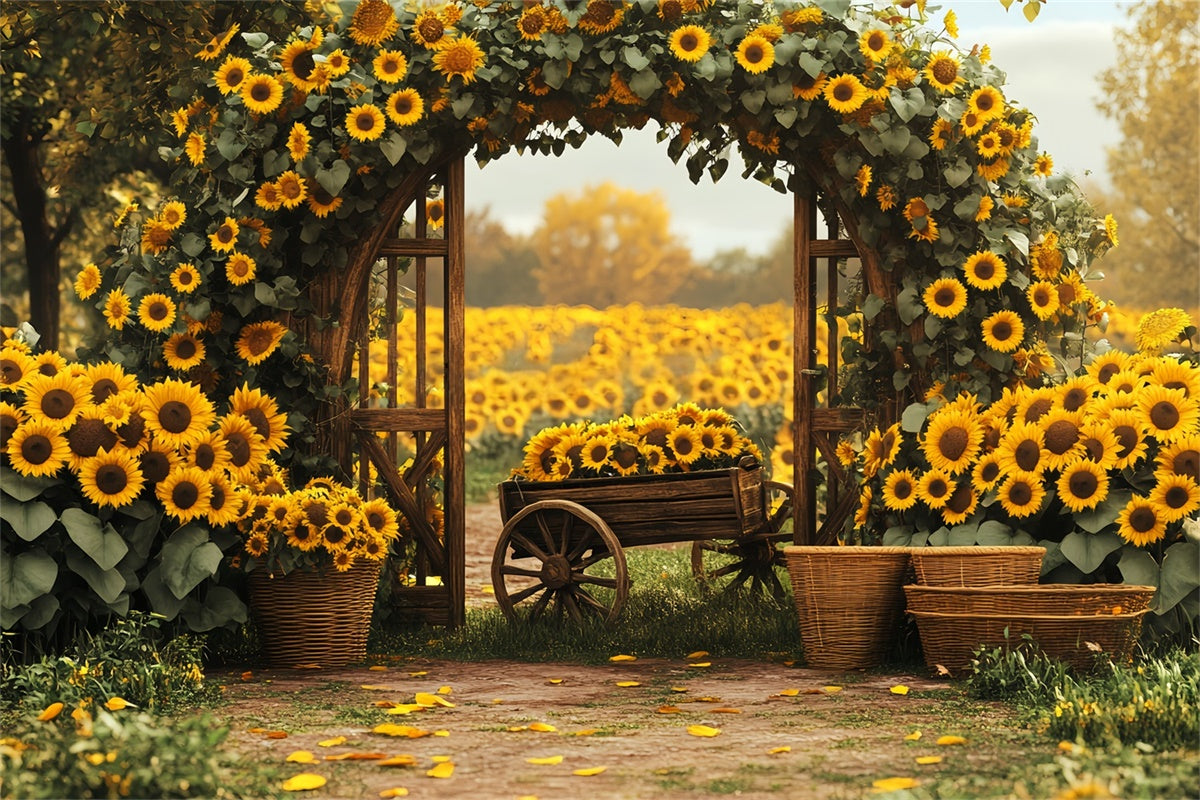 Thanksgiving Backdrops Sunflower Cart Field Arch Backdrop UK BRP57-348