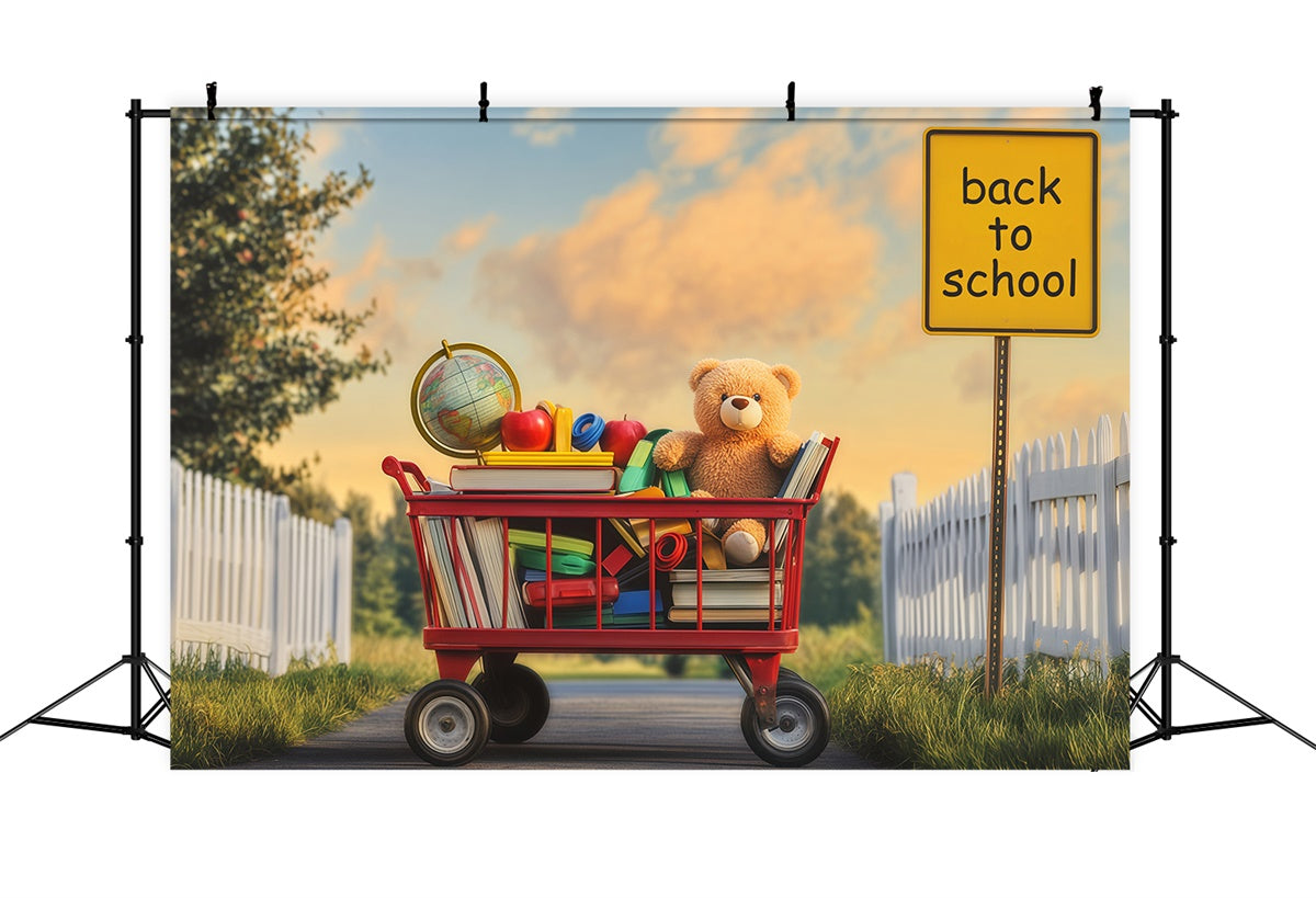 Back To School Photo Backdrop Books Bear Sunset Backdrop UK BRP57-35