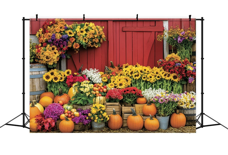 Fall Thanksgiving Backdrop Floral Pumpkin Barn Backdrop UK BRP57-350