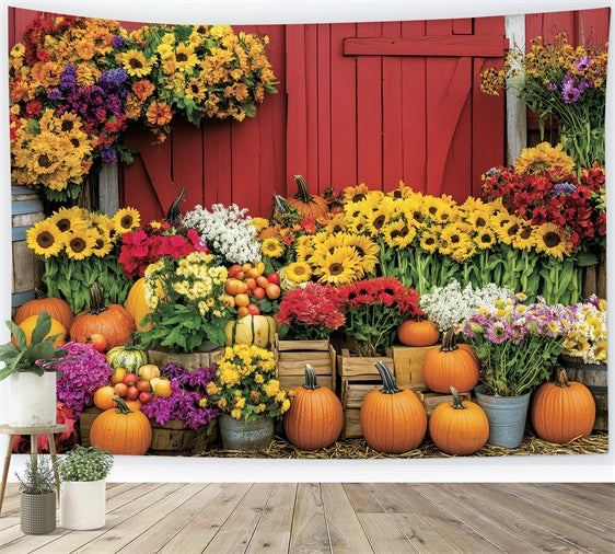 Fall Thanksgiving Backdrop Floral Pumpkin Barn Backdrop UK BRP57-350