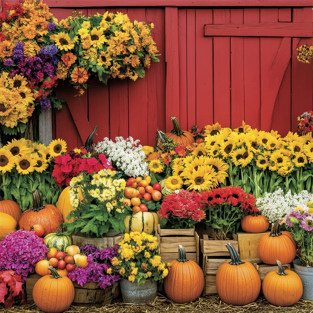 Fall Thanksgiving Backdrop Floral Pumpkin Barn Backdrop UK BRP57-350