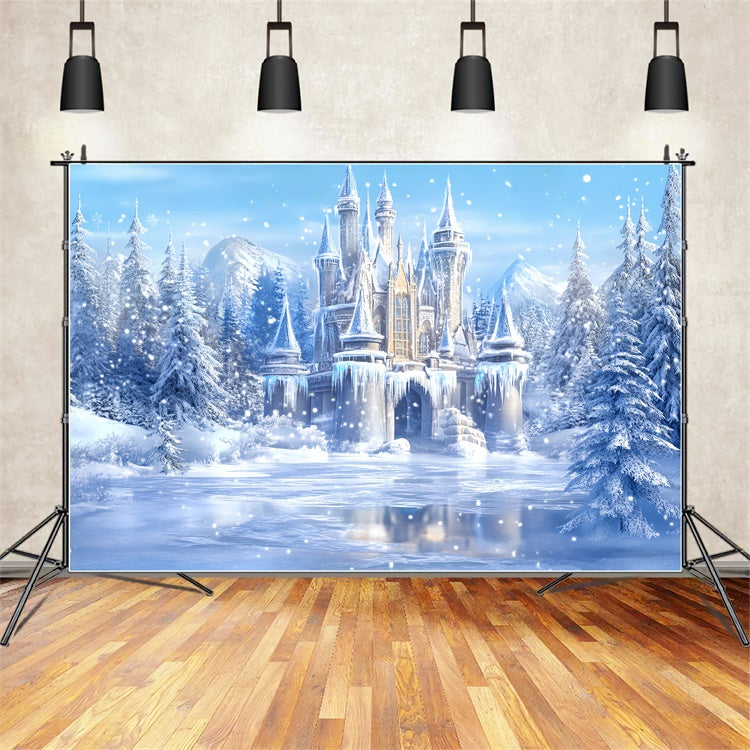 Winter Wonderland Backdrops Frozen Lake Castle Backdrop UK BRP57-373