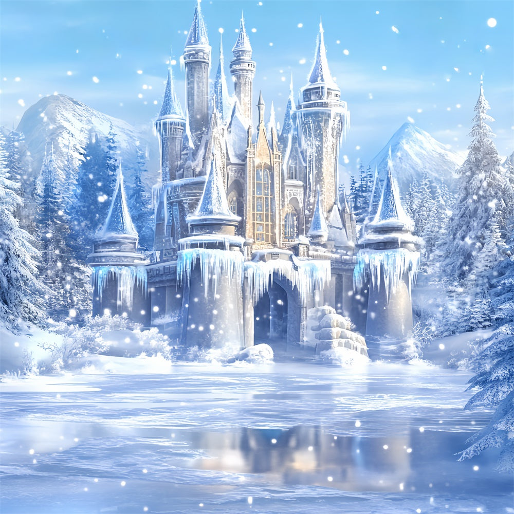 Winter Wonderland Backdrops Frozen Lake Castle Backdrop UK BRP57-373