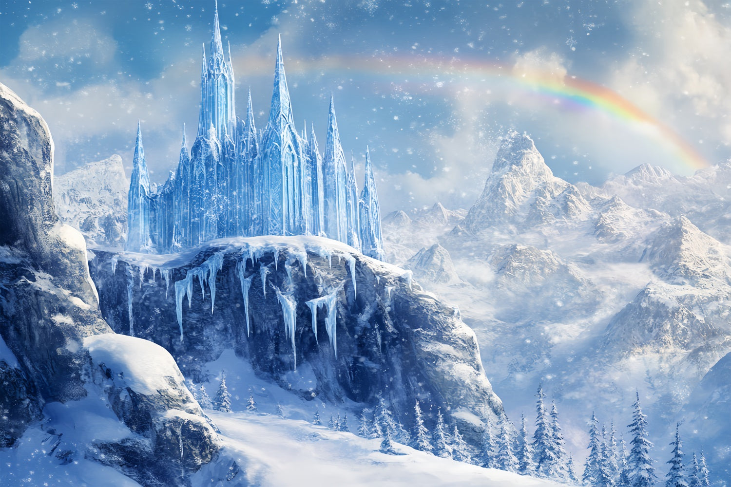 Winter Wonderland Backdrops Rainbow Frozen Castle Backdrop UK BRP57-377