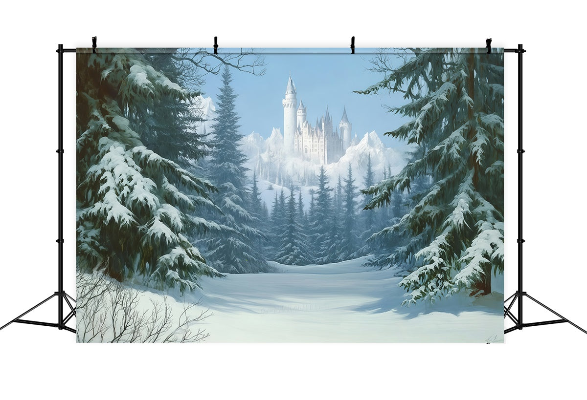 Winter Backdrop Photography Pines Snow Castle Backdrop UK BRP57-378