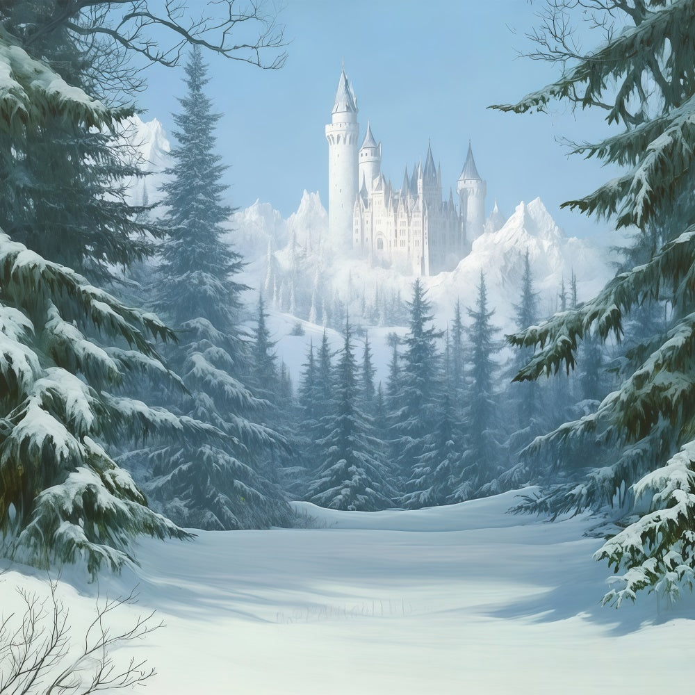 Winter Backdrop Photography Pines Snow Castle Backdrop UK BRP57-378