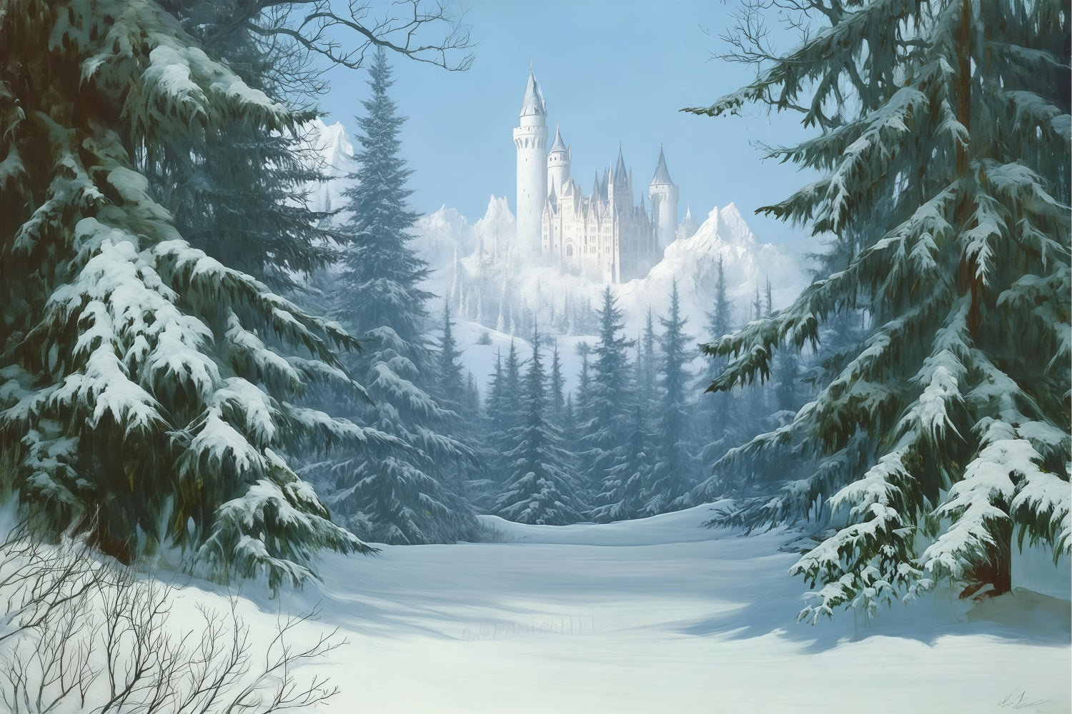 Winter Backdrop Photography Pines Snow Castle Backdrop UK BRP57-378