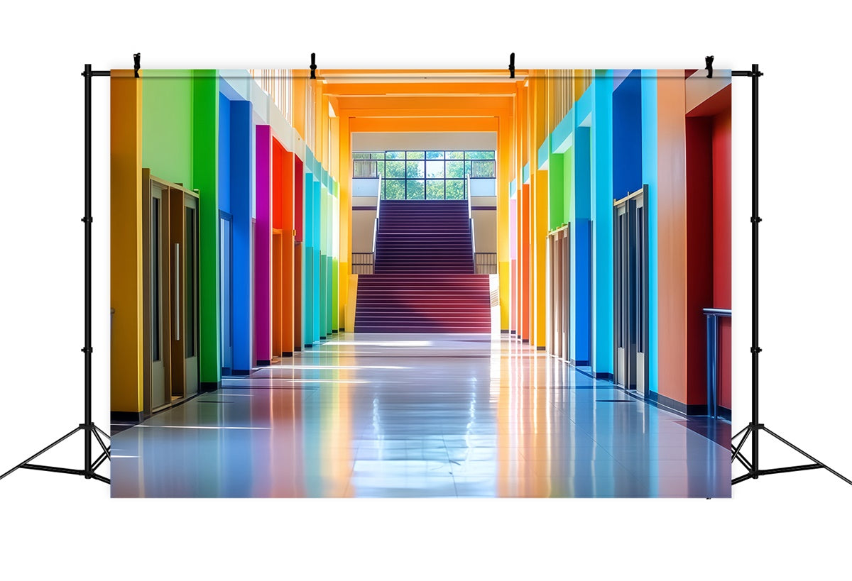 School Backdrop Rainbow Hallway Welcome Backdrop UK BRP57-45